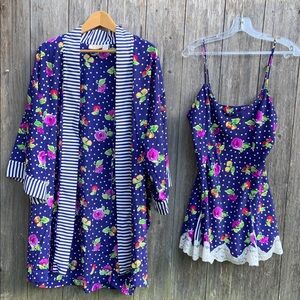 Vintage 90s Victoria's Secret Navy Floral Lingerie Set